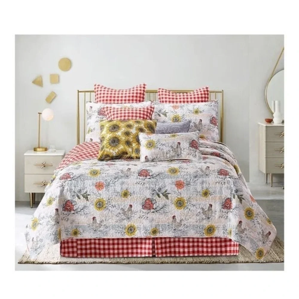 Virah Bella Home Sweet Farm Quilt Set King Multicolor New Farmhouse Rooster Barn